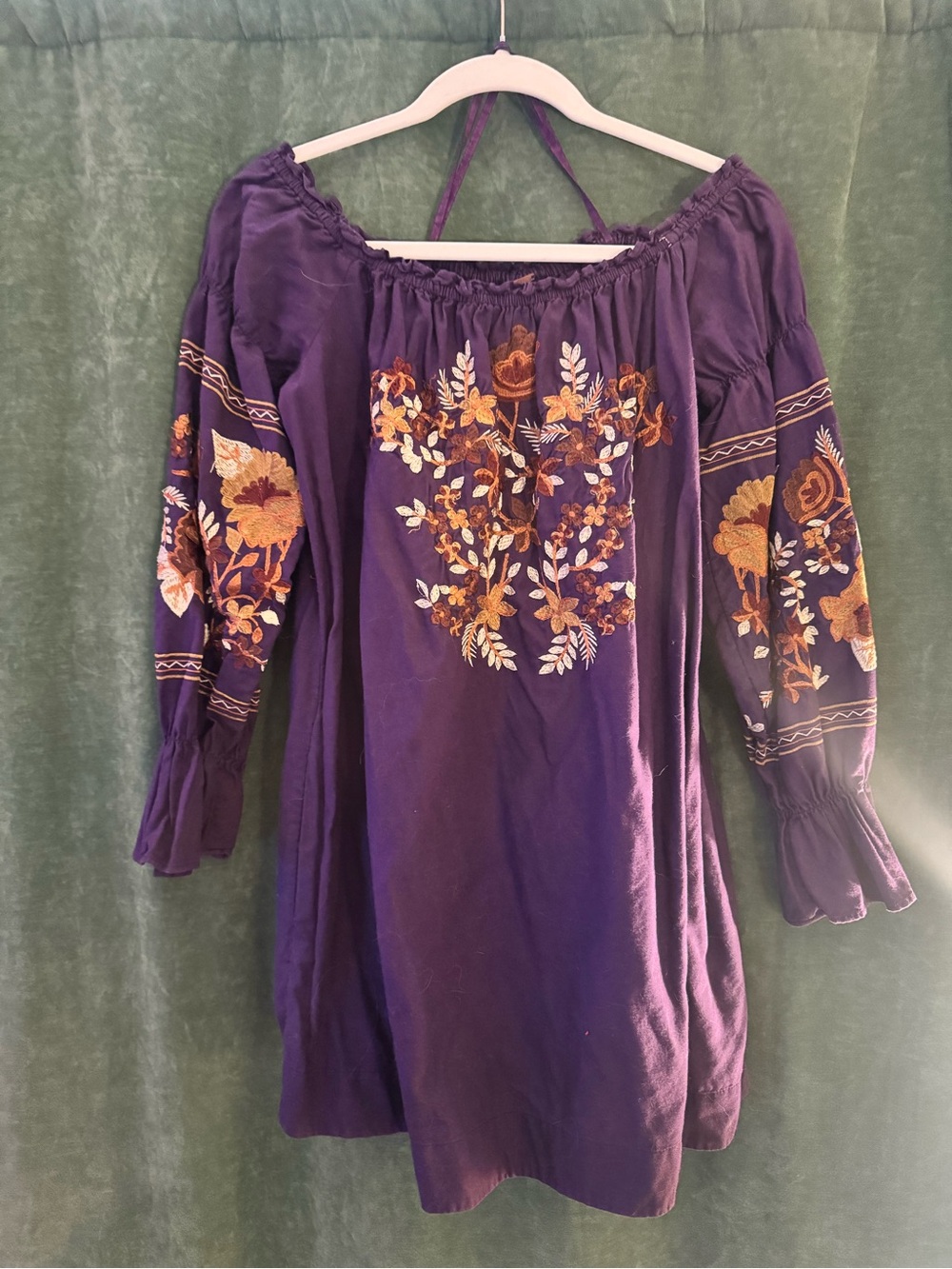 Embroidered Purple Off-Shoulder Boho Dress
